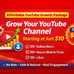 Get up to 50+ subscribers, 50 hours watch time, and 50+ 1 Video likes